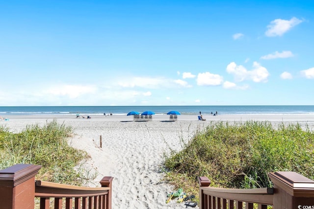 view of water feature featuring a beach view