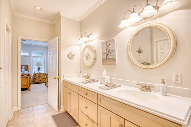 bathroom featuring vanity and ornamental molding