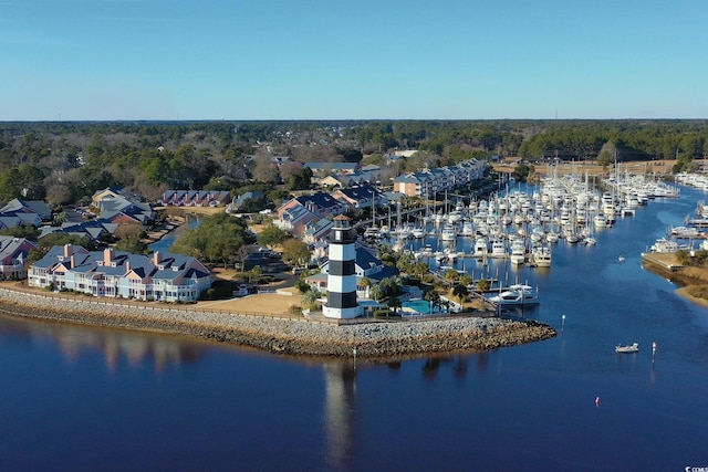 aerial view featuring a water view