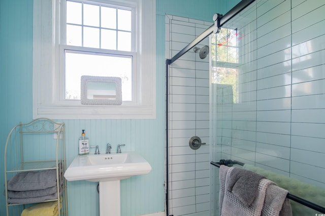 bathroom featuring sink and walk in shower