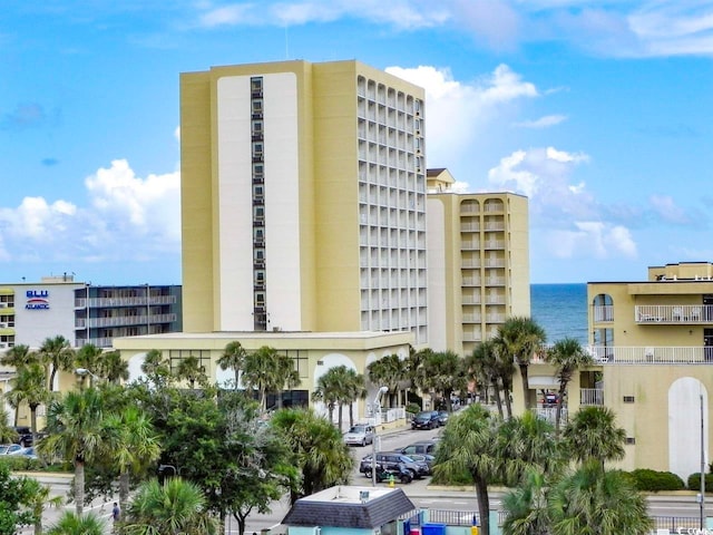 view of building exterior featuring a water view