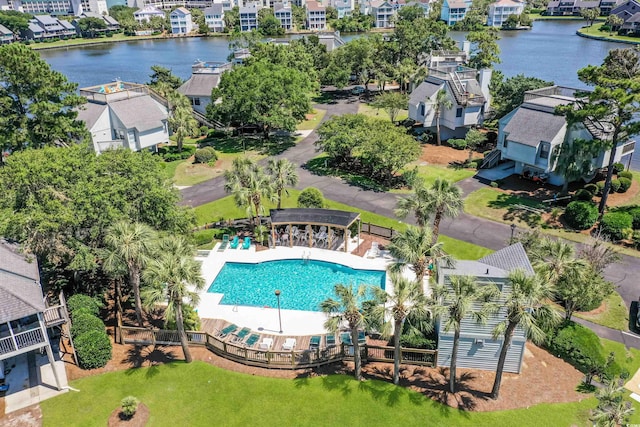 bird's eye view featuring a water view