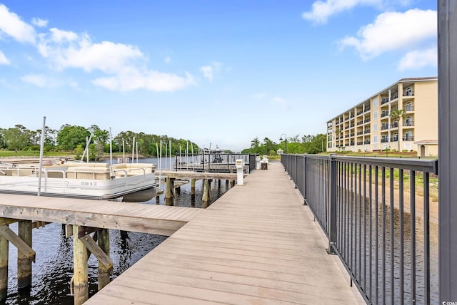 view of dock with a water view