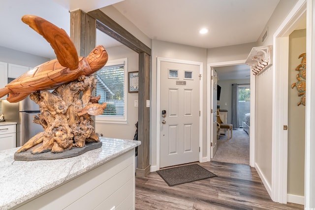 foyer with dark wood-type flooring