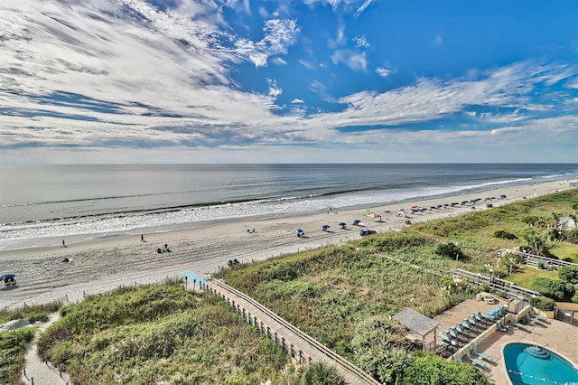 property view of water featuring a view of the beach