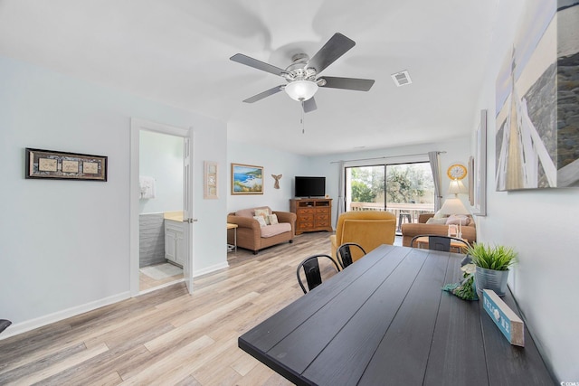 interior space featuring ceiling fan and light wood-type flooring