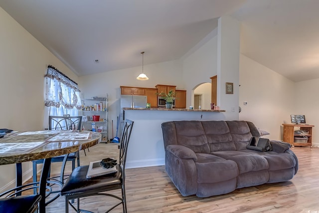 living room with lofted ceiling and light hardwood / wood-style floors