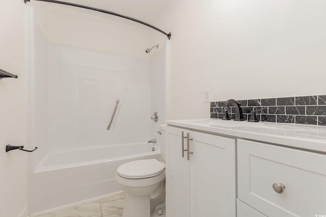 full bathroom featuring toilet, vanity, and bathing tub / shower combination