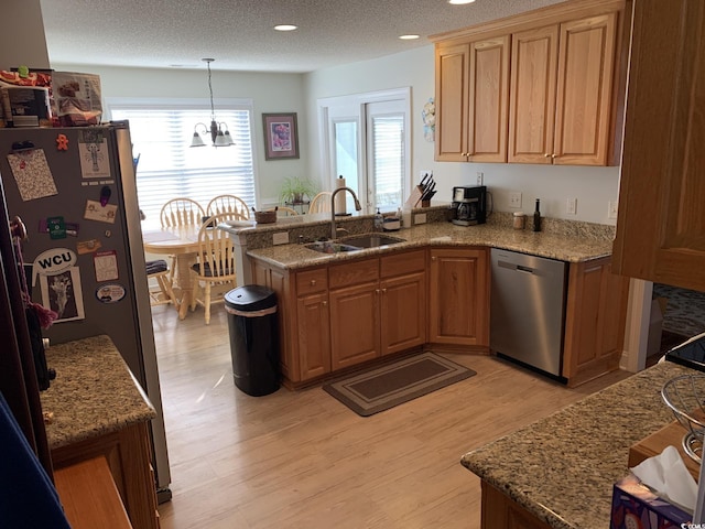 kitchen featuring kitchen peninsula, stainless steel appliances, a wealth of natural light, and sink