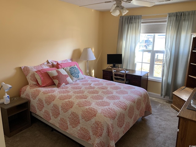 bedroom with carpet and ceiling fan