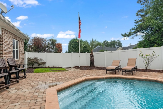 view of swimming pool featuring a patio area