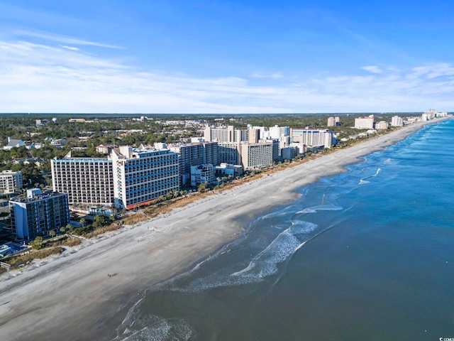 aerial view featuring a beach view and a water view