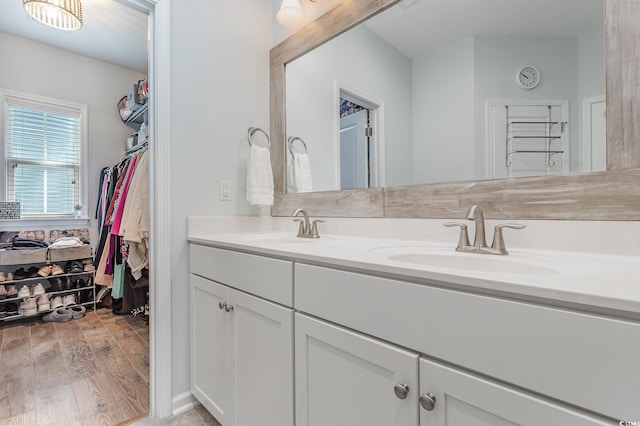 bathroom featuring hardwood / wood-style floors and vanity