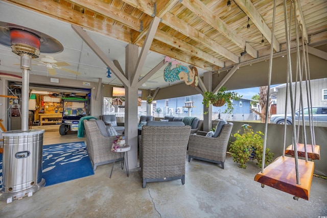 view of patio with an outdoor hangout area and ceiling fan