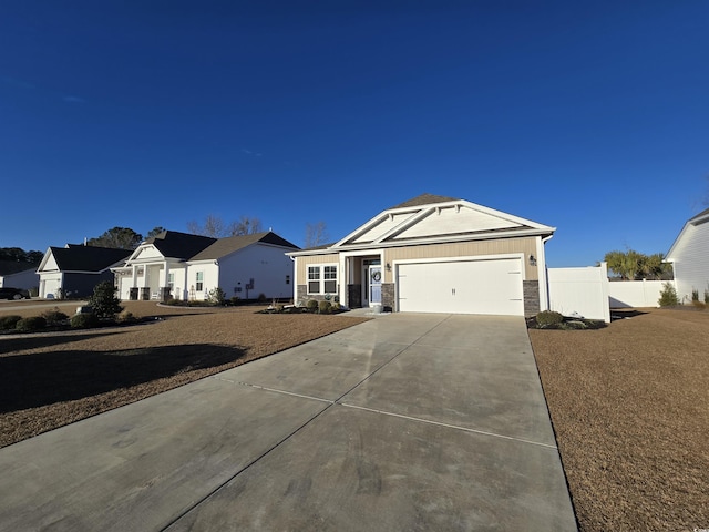 single story home with a garage