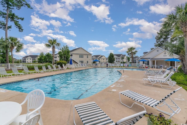 view of swimming pool featuring a patio area