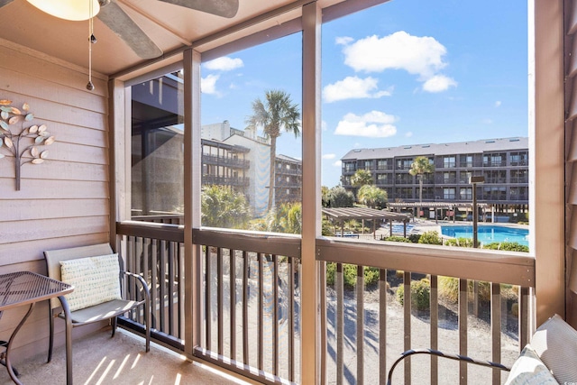 balcony with ceiling fan