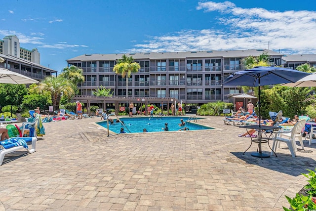 view of pool featuring a patio