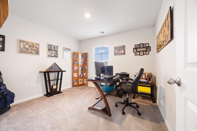 view of carpeted home office