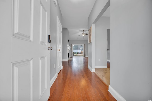 hallway with wood-type flooring