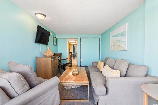 living room featuring a textured ceiling