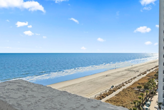 view of water feature with a beach view