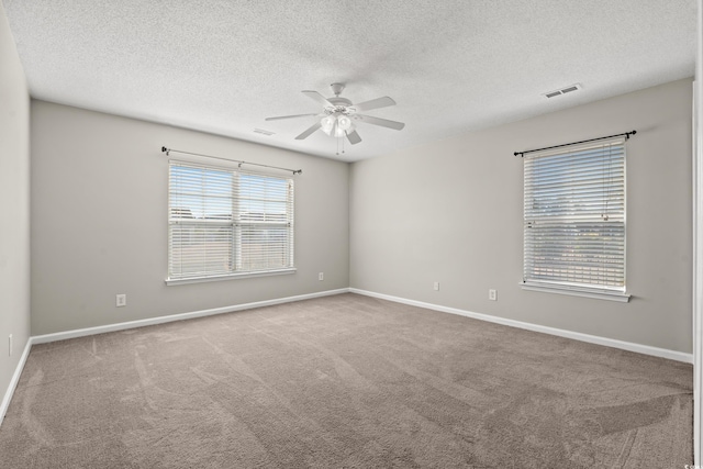 unfurnished room with carpet flooring and a textured ceiling