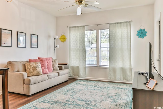 1302 River Oaks Dr Unit 4-F, Myrtle Beach, SC 29579 - living room with healthy amount of natural light, a ceiling fan, and wood finished floors