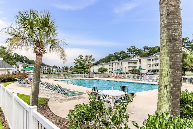 view of swimming pool featuring a patio