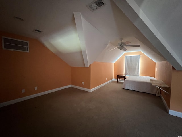 389 Cabo Loop, Myrtle Beach, SC 29588 - unfurnished bedroom with vaulted ceiling, baseboards, carpet flooring, and a ceiling fan