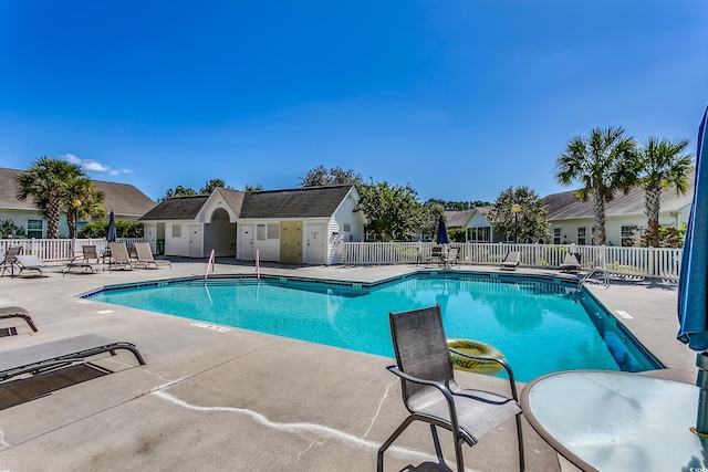 view of pool featuring a patio