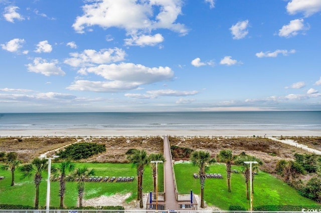 property view of water featuring a beach view