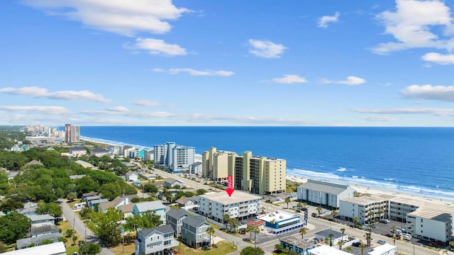 aerial view with a view of the beach and a water view