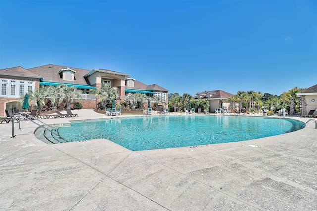 view of swimming pool with a patio area