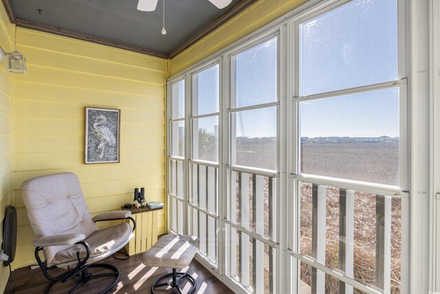 sitting room featuring ceiling fan and plenty of natural light