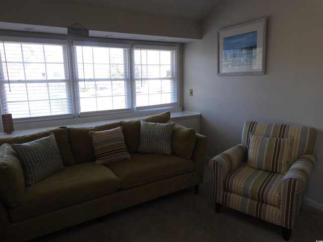 living room featuring vaulted ceiling