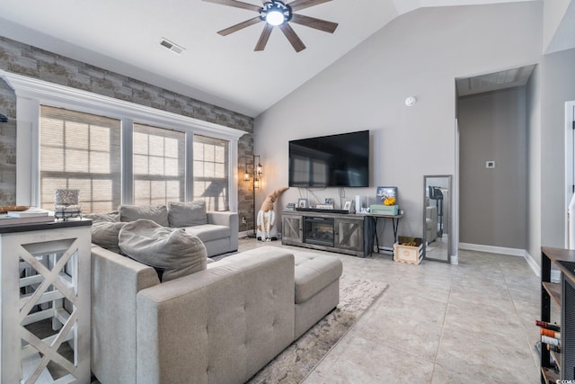 160 Maggie Way, Myrtle Beach, SC 29588 - living room with ceiling fan and high vaulted ceiling