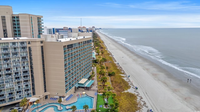 aerial view with a view of the beach and a water view