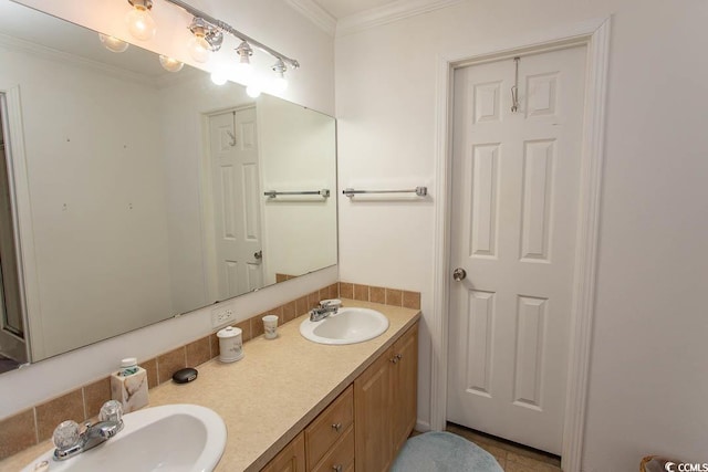 bathroom with vanity and crown molding