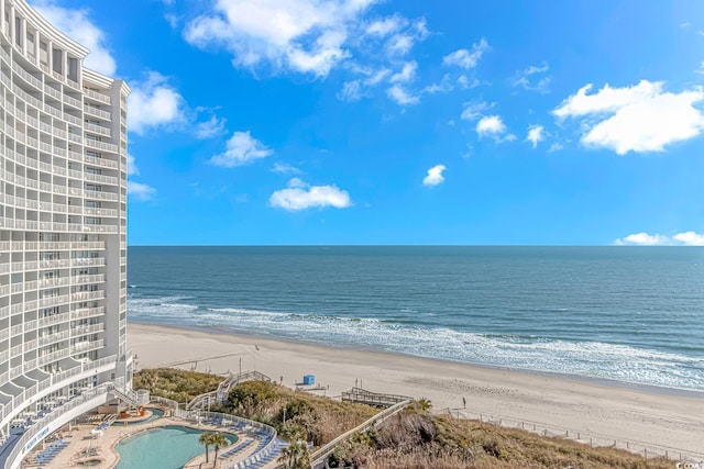 view of water feature with a view of the beach