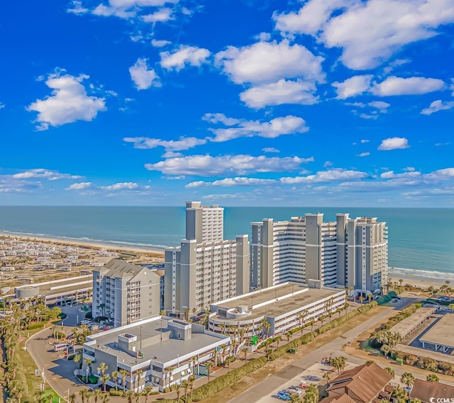 aerial view with a city view and a water view