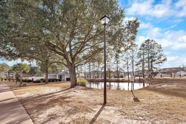 view of yard with a water view