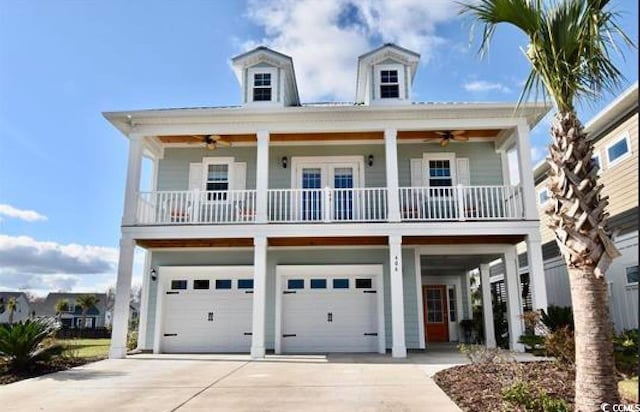 raised beach house with a garage