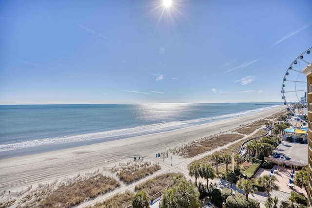 property view of water featuring a beach view