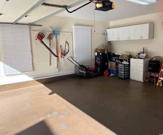 garage with a garage door opener