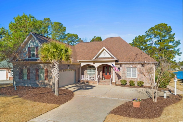 view of front of home with covered porch and a garage