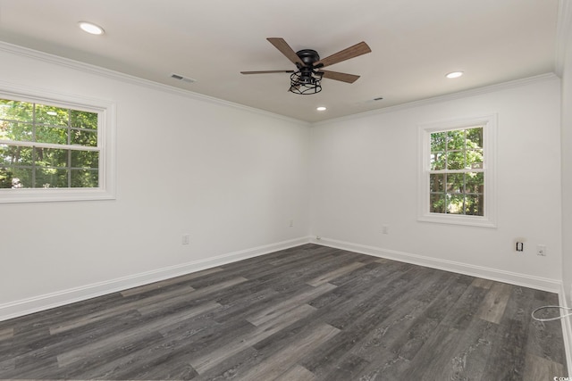 106 Governor Boone Ln, Georgetown, SC 29440 - unfurnished room with dark wood-style flooring, ceiling fan, visible vents, and a healthy amount of sunlight