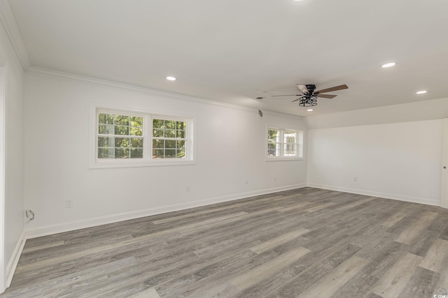 106 Governor Boone Ln, Georgetown, SC 29440 - empty room with recessed lighting, ornamental molding, a ceiling fan, and wood finished floors