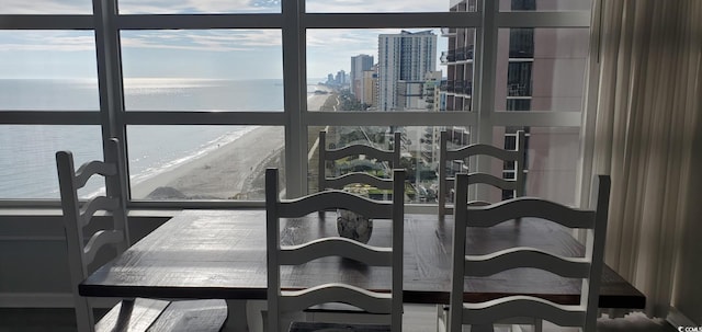 dining area with a water view