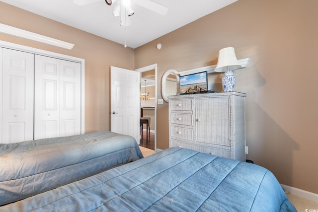 bedroom with a closet and ceiling fan